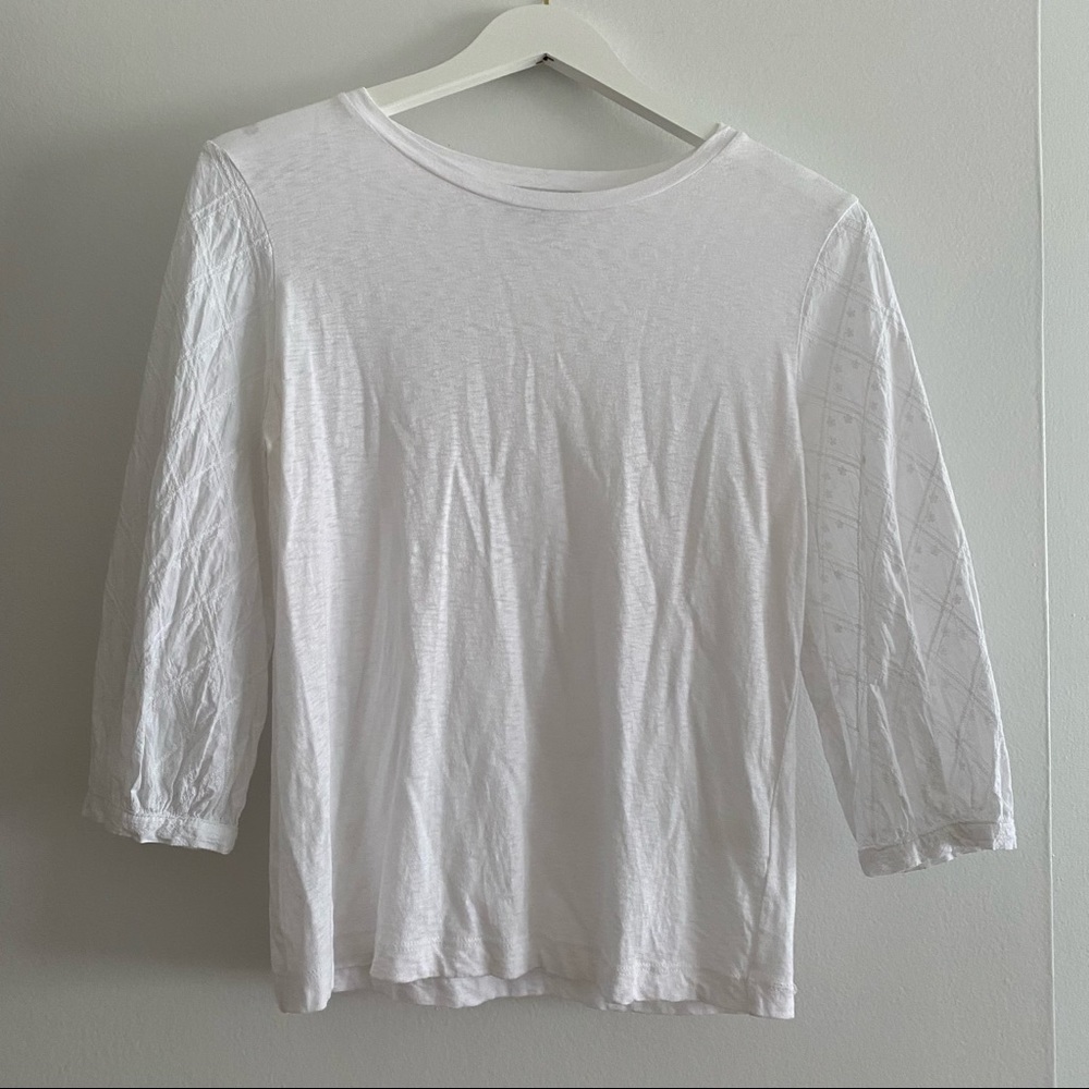 Amour Vert cotton modal white shirt / blouse with pattern texture sleeves.